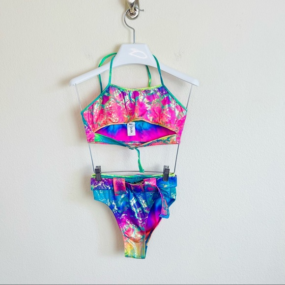 Roma Rainbow Snake Print Underboob & Buckle Rave Set - Picture 5 of 11